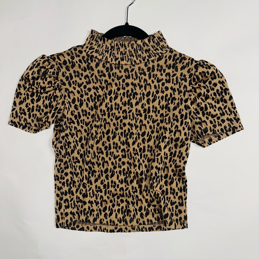Zara Leopard Print Ruffle Neck Top